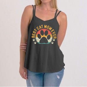 Best Cat Mom Ever Retro Sunset Women's Strappy Tank