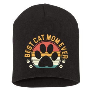 Best Cat Mom Ever Retro Sunset Short Acrylic Beanie