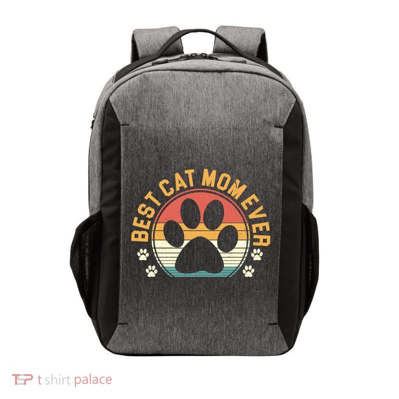 Best Cat Mom Ever Retro Sunset Vector Backpack