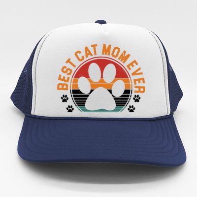 Best Cat Mom Ever Retro Sunset Trucker Hat