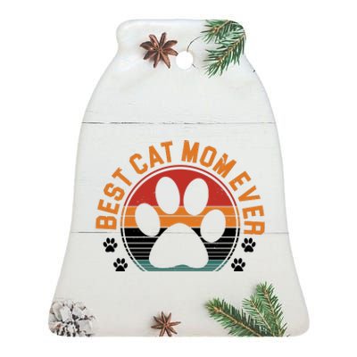 Best Cat Mom Ever Retro Sunset Ceramic Bell Ornament