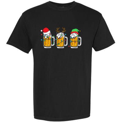 Beer Christmas Mug Santa Reinbeer Xmas Tree Lights Garment-Dyed Heavyweight T-Shirt