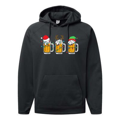 Beer Christmas Mug Santa Reinbeer Xmas Tree Lights Performance Fleece Hoodie