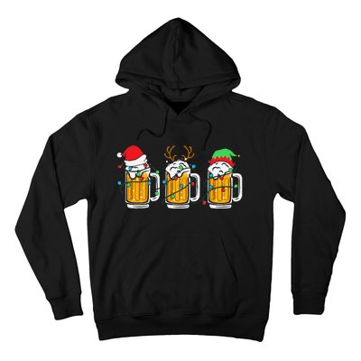 Beer Christmas Mug Santa Reinbeer Xmas Tree Lights Hoodie