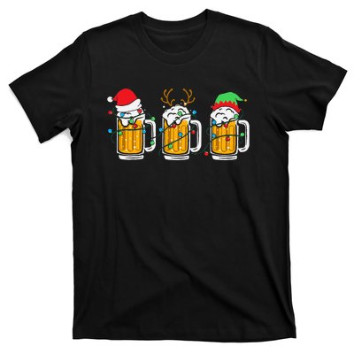 Beer Christmas Mug Santa Reinbeer Xmas Tree Lights T-Shirt