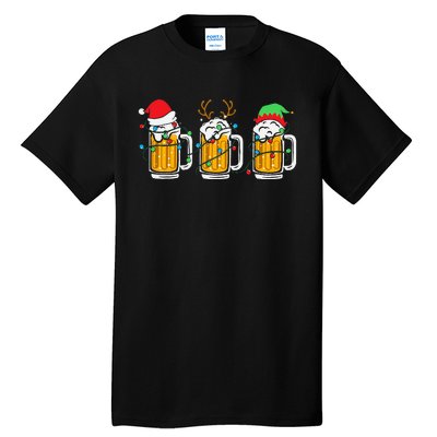 Beer Christmas Mug Santa Reinbeer Xmas Tree Lights Tall T-Shirt