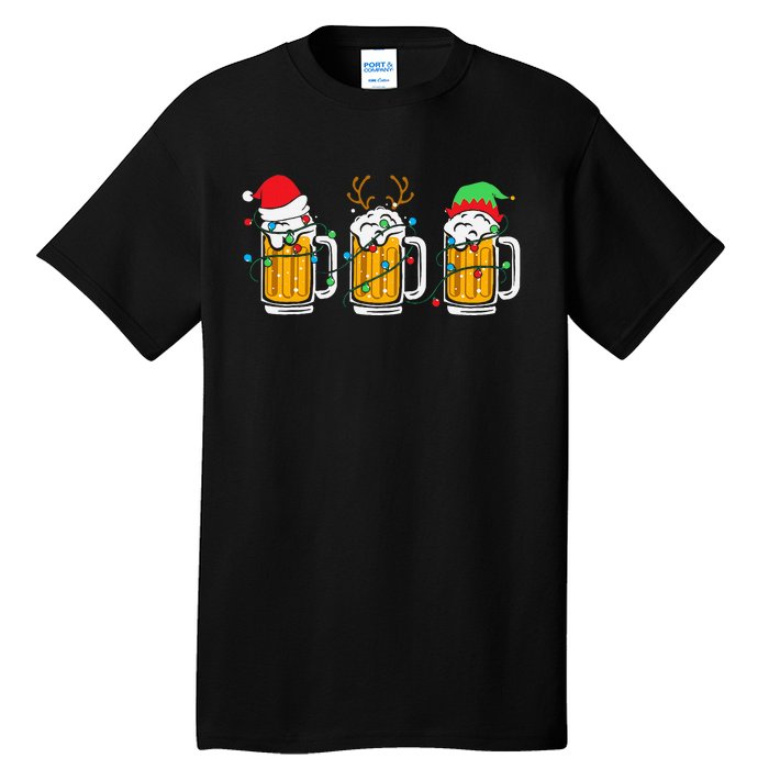 Beer Christmas Mug Santa Reinbeer Xmas Tree Lights Tall T-Shirt