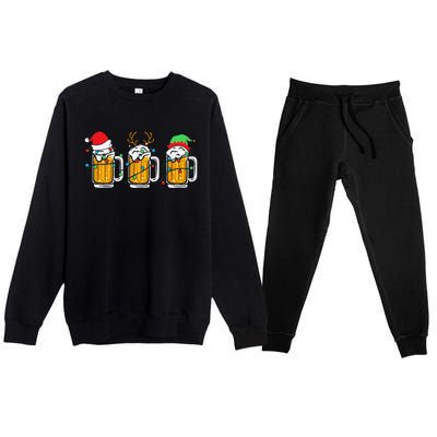 Beer Christmas Mug Santa Reinbeer Xmas Tree Lights Premium Crewneck Sweatsuit Set