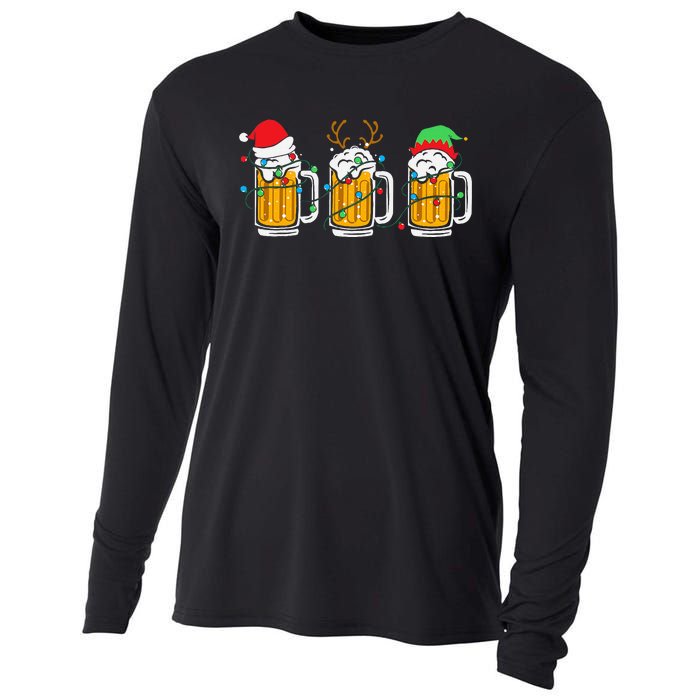 Beer Christmas Mug Santa Reinbeer Xmas Tree Lights Cooling Performance Long Sleeve Crew