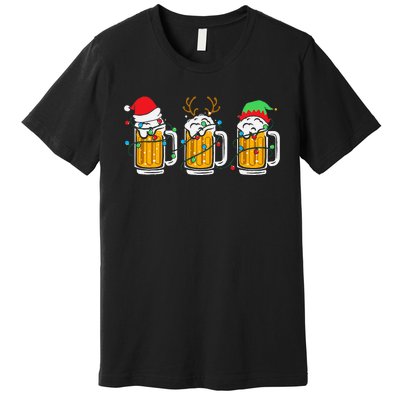 Beer Christmas Mug Santa Reinbeer Xmas Tree Lights Premium T-Shirt