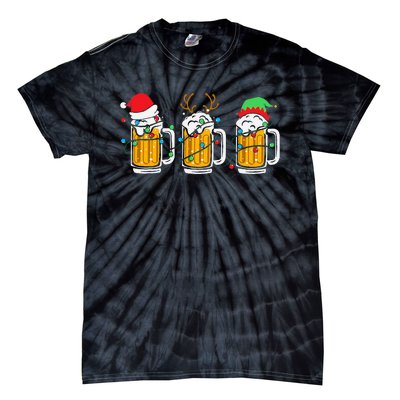 Beer Christmas Mug Santa Reinbeer Xmas Tree Lights Tie-Dye T-Shirt