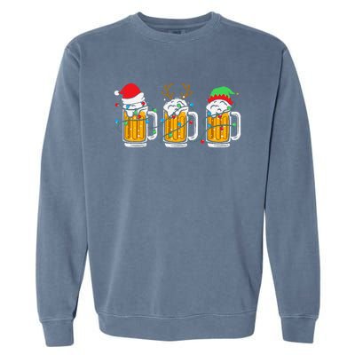 Beer Christmas Mug Santa Reinbeer Xmas Tree Lights Garment-Dyed Sweatshirt