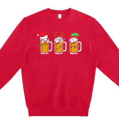 Beer Christmas Mug Santa Reinbeer Xmas Tree Lights Premium Crewneck Sweatshirt