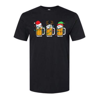 Beer Christmas Mug Santa Reinbeer Xmas Tree Lights Softstyle CVC T-Shirt