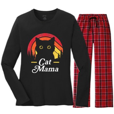 Black Cat Mom Mama Wildlife Happy MotherS Day 2024 Women's Long Sleeve Flannel Pajama Set 