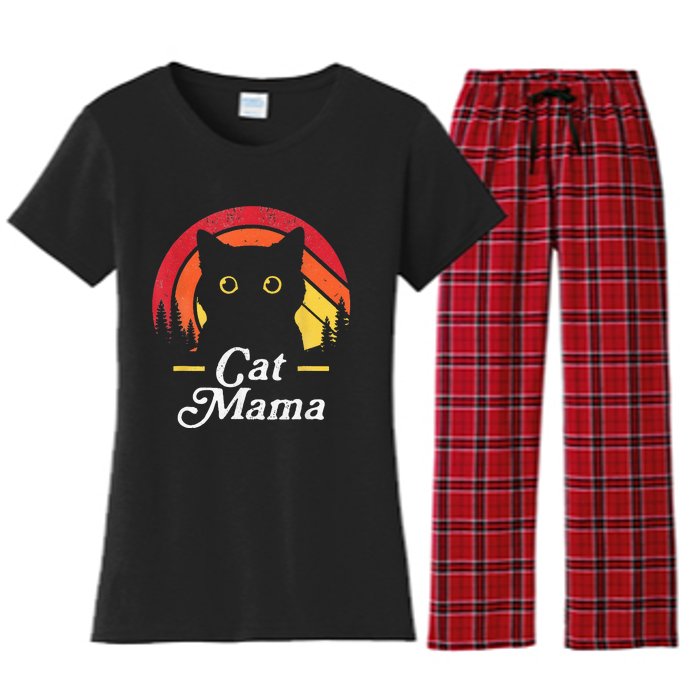 Black Cat Mom Mama Wildlife Happy MotherS Day 2024 Women's Flannel Pajama Set