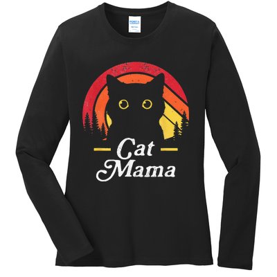 Black Cat Mom Mama Wildlife Happy MotherS Day 2024 Ladies Long Sleeve Shirt