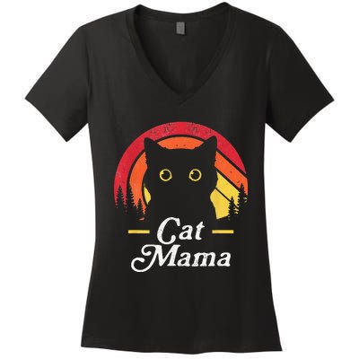 Black Cat Mom Mama Wildlife Happy MotherS Day 2024 Women's V-Neck T-Shirt