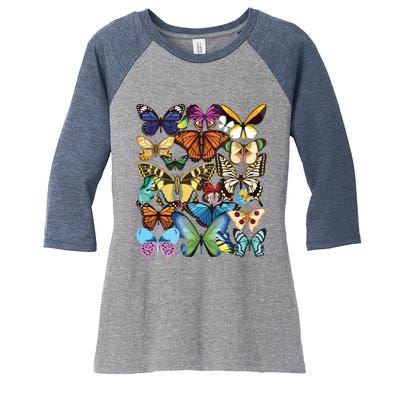 Butterfly Collection Monarch Butterfly Lover Butterflies Women's Tri-Blend 3/4-Sleeve Raglan Shirt