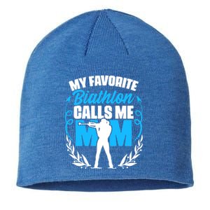 Biathlon Calls Me Mom Skiing Shooting Ski Sport Biathlete Gift Sustainable Beanie