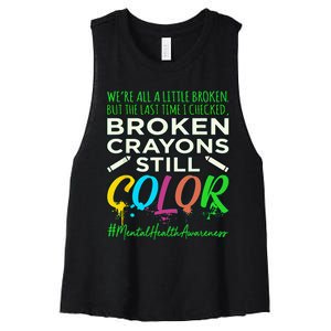 Broken Crayons Mental Health Awareness Supporter Graphic Women's Racerback Cropped Tank