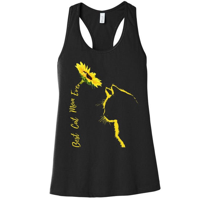 Best Cat Mom Ever Cat Mom Sunflower MotherS Day Cat Funny Gift Women's Racerback Tank