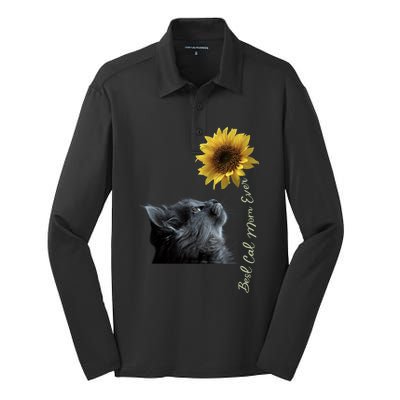 Best Cat Mom Ever Sunflower Gift Silk Touch Performance Long Sleeve Polo