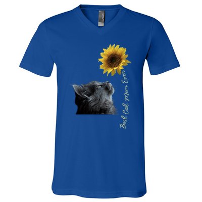 Best Cat Mom Ever Sunflower Gift V-Neck T-Shirt