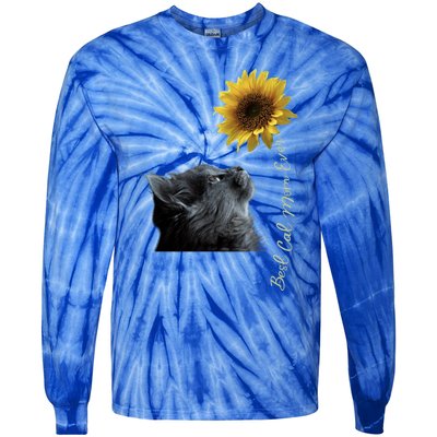 Best Cat Mom Ever Sunflower Gift Tie-Dye Long Sleeve Shirt