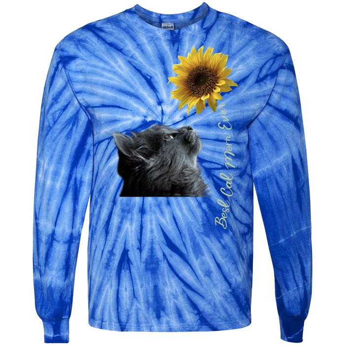 Best Cat Mom Ever Sunflower Gift Tie-Dye Long Sleeve Shirt