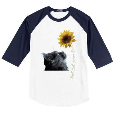 Best Cat Mom Ever Sunflower Gift Baseball Sleeve Shirt