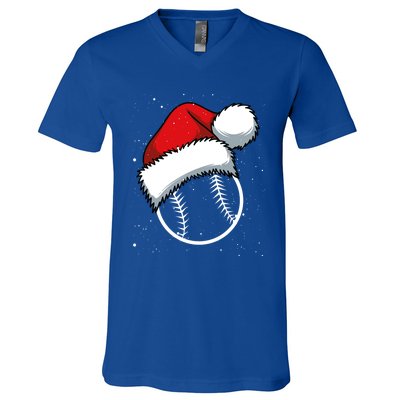 Baseball Christmas Merry Xmas Santa Claus Pitcher Catcher Gift V-Neck T-Shirt