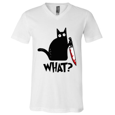 Black Cat Murderous Cat With Knife V-Neck T-Shirt