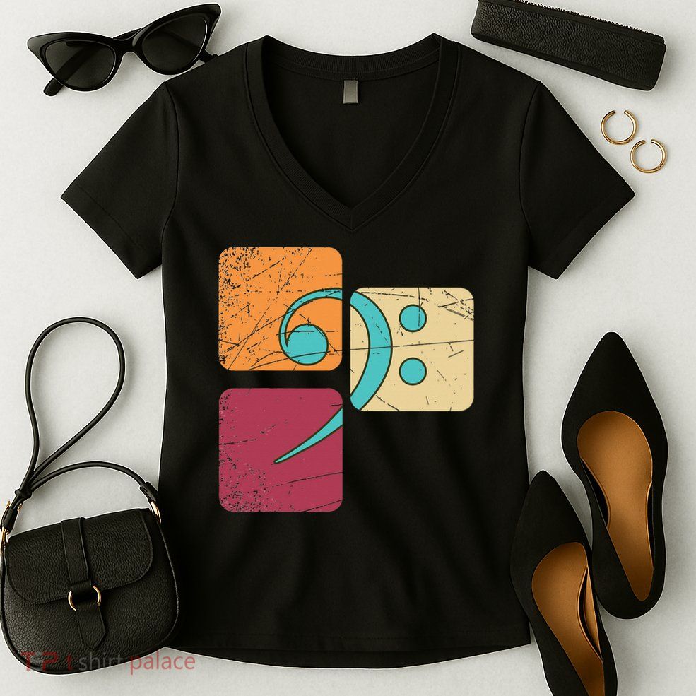 Bass Clef Musician Composer Music Note Bass Clef Women's V-Neck T-Shirt
