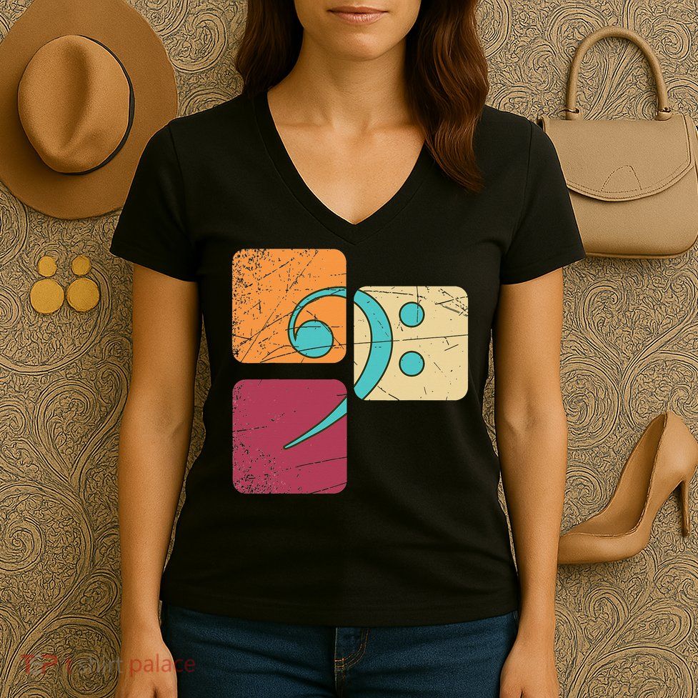 Bass Clef Musician Composer Music Note Bass Clef Women's V-Neck T-Shirt
