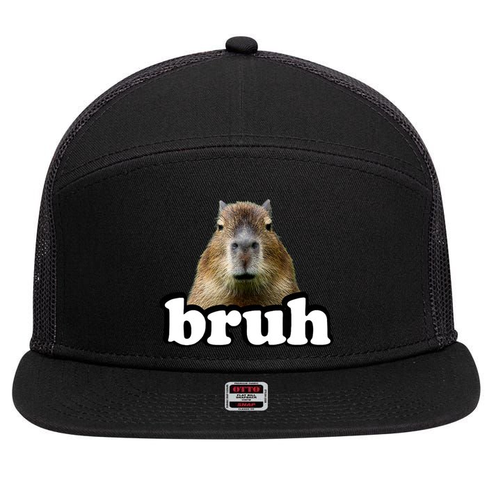 Bruh Capybara Meme Funny Bruh Saying 7 Panel Mesh Trucker Snapback Hat
