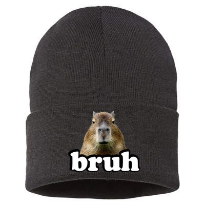 Bruh Capybara Meme Funny Bruh Saying Sustainable Knit Beanie