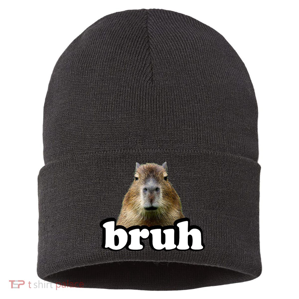 Bruh Capybara Meme Funny Bruh Saying Sustainable Knit Beanie