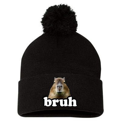 Bruh Capybara Meme Funny Bruh Saying Pom Pom 12in Knit Beanie