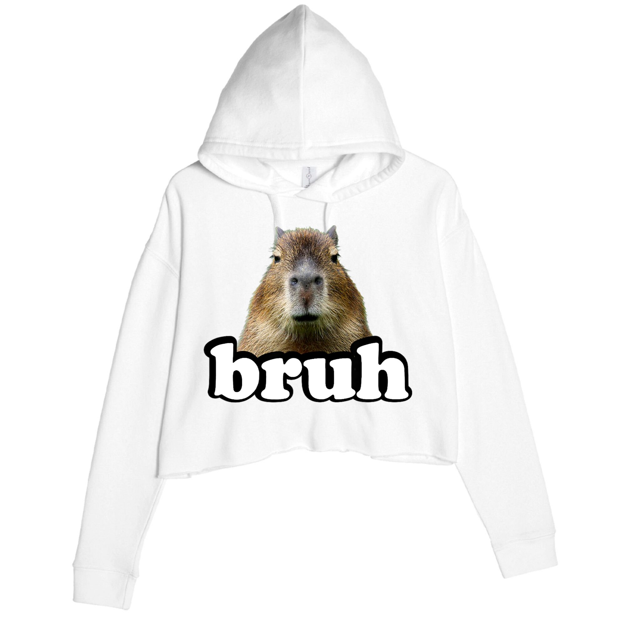 Bruh Capybara Meme Funny Bruh Saying Crop Fleece Hoodie