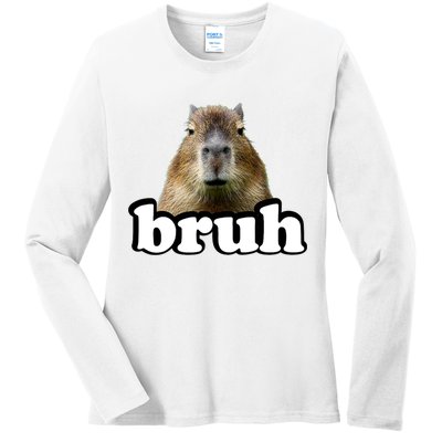 Bruh Capybara Meme Funny Bruh Saying Ladies Long Sleeve Shirt