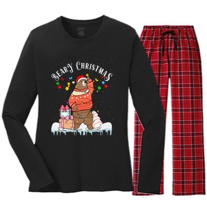 Beary Christmas Merry Christmas Bear Xmas Holiday Women's Long Sleeve Flannel Pajama Set 