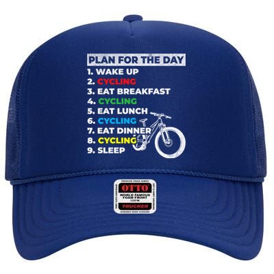 Bicycle Cyclists My Plan For The Day Mountain Biking Cycling Gift High Crown Mesh Back Trucker Hat