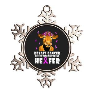 Breast Cancer Messed With The Wrong Heifer Strong Farmer Metallic Star Ornament