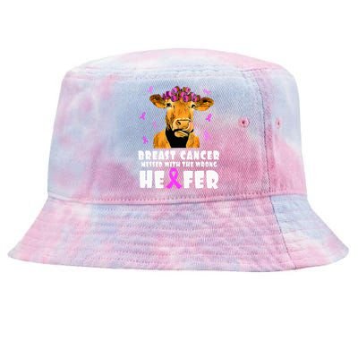 Breast Cancer Messed With The Wrong Heifer Strong Farmer Tie-Dyed Bucket Hat