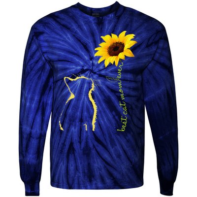 Best Cat Mom Ever Sunflower Mothers Day Gifts For Cat Lover Tie-Dye Long Sleeve Shirt