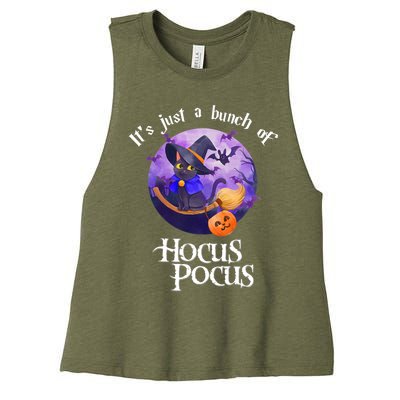 Black Cat Moon Funny Halloween Costume Bunch Of Hocus Pocus Women's Racerback Cropped Tank