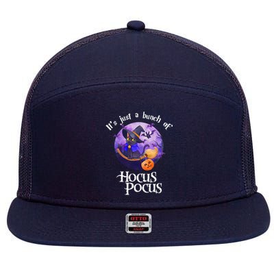 Black Cat Moon Funny Halloween Costume Bunch Of Hocus Pocus 7 Panel Mesh Trucker Snapback Hat