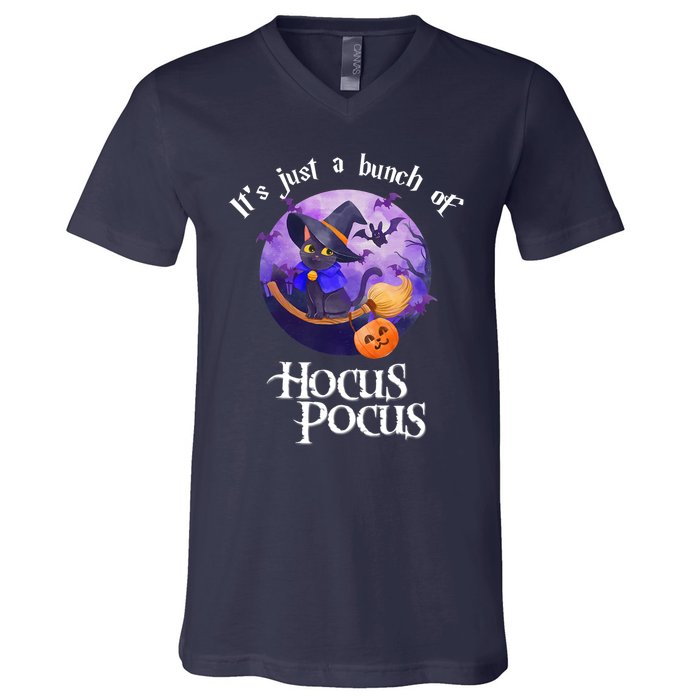 Black Cat Moon Funny Halloween Costume Bunch Of Hocus Pocus V-Neck T-Shirt