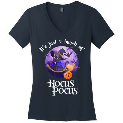 Black Cat Moon Funny Halloween Costume Bunch Of Hocus Pocus Women's V-Neck T-Shirt